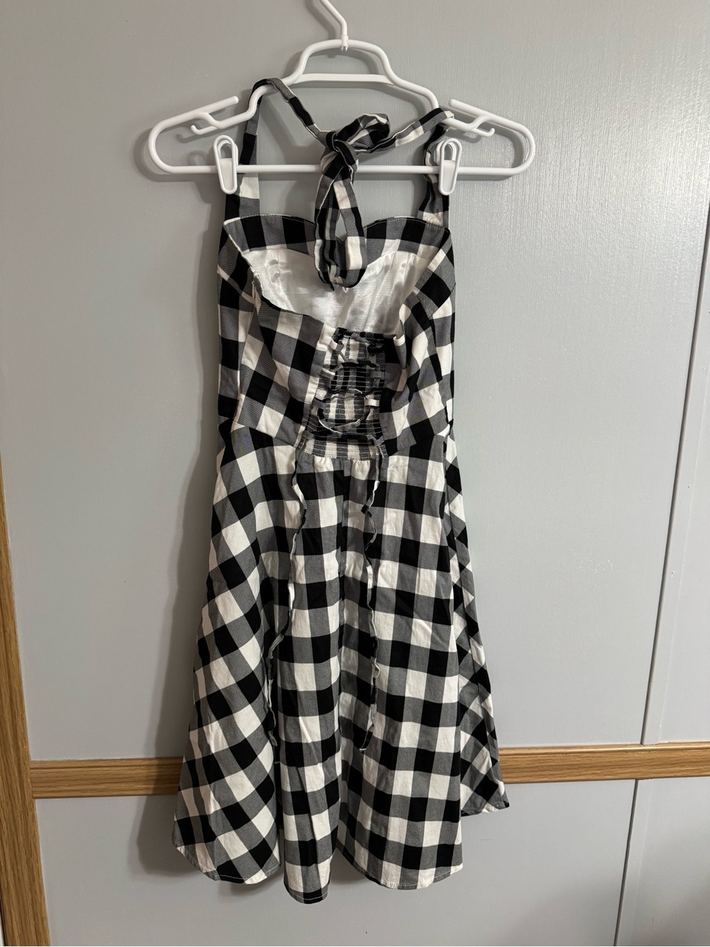 Topdress Black White Gingham Backless Halter Dress Size Small Retro Trad Wife - Picture 8 of 9
